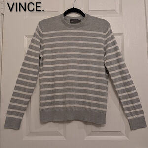 Women's Vince. Gray White Striped Crewneck Sweater S
